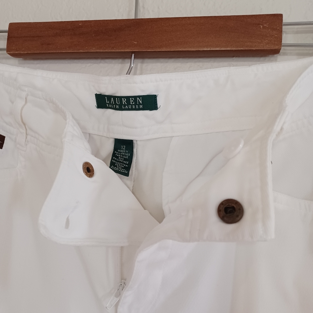 Lauren Ralph Lauren White Straight-Leg Pants with Leather Detail - Size 12 - Picture 6 of 11